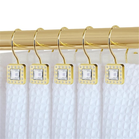 Utopia Alley Shower Rings, Double Shower Curtain Hooks for Bathroom, Crystal Design - Gold - Set of 12 HK22GD
